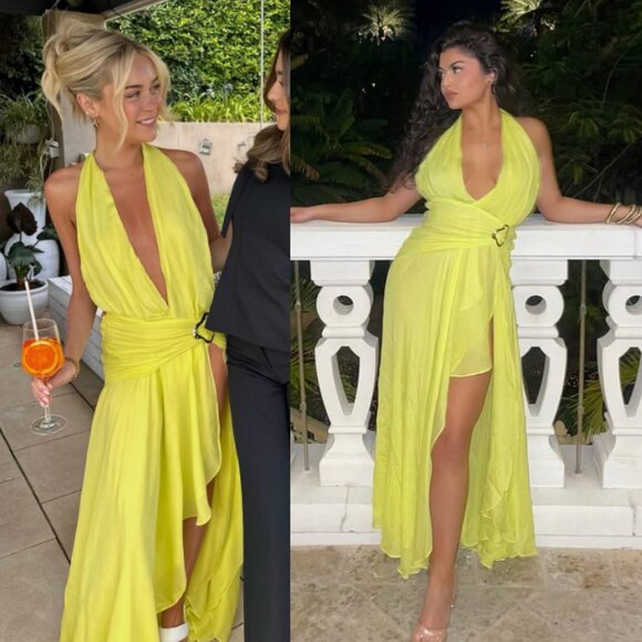 House of CB Olessia Acid Lime Backless Halter Maxi Dress Size L+ XL - Picture 11 of 13